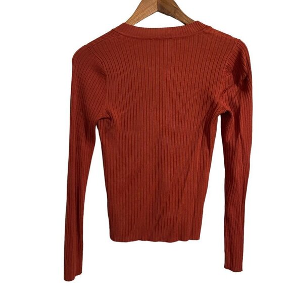 No Boundaries Womens Juniors Rust Orange Ribbed Popover Long Sleeve Blouse Small - Picture 5 of 5